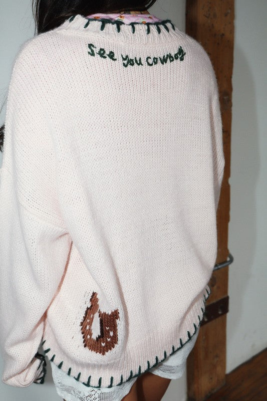 Pink ponies oversized sweater