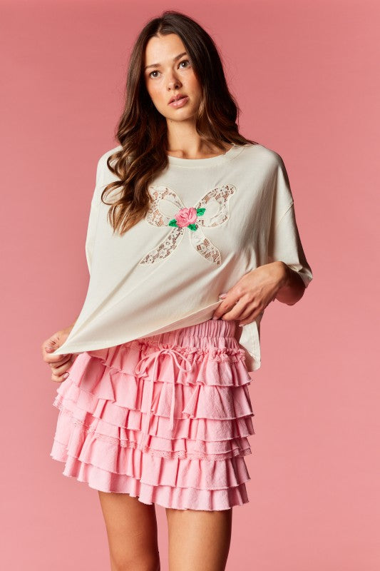 Lace Bow Appliqué Top