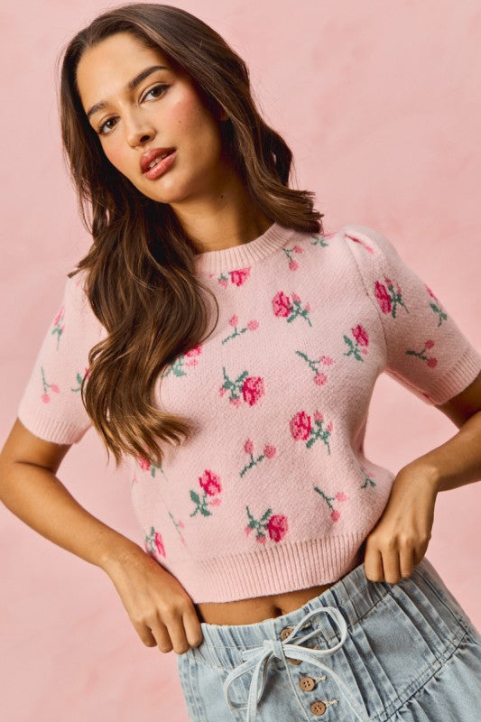 Floral Puff Sleeves Sweater Top