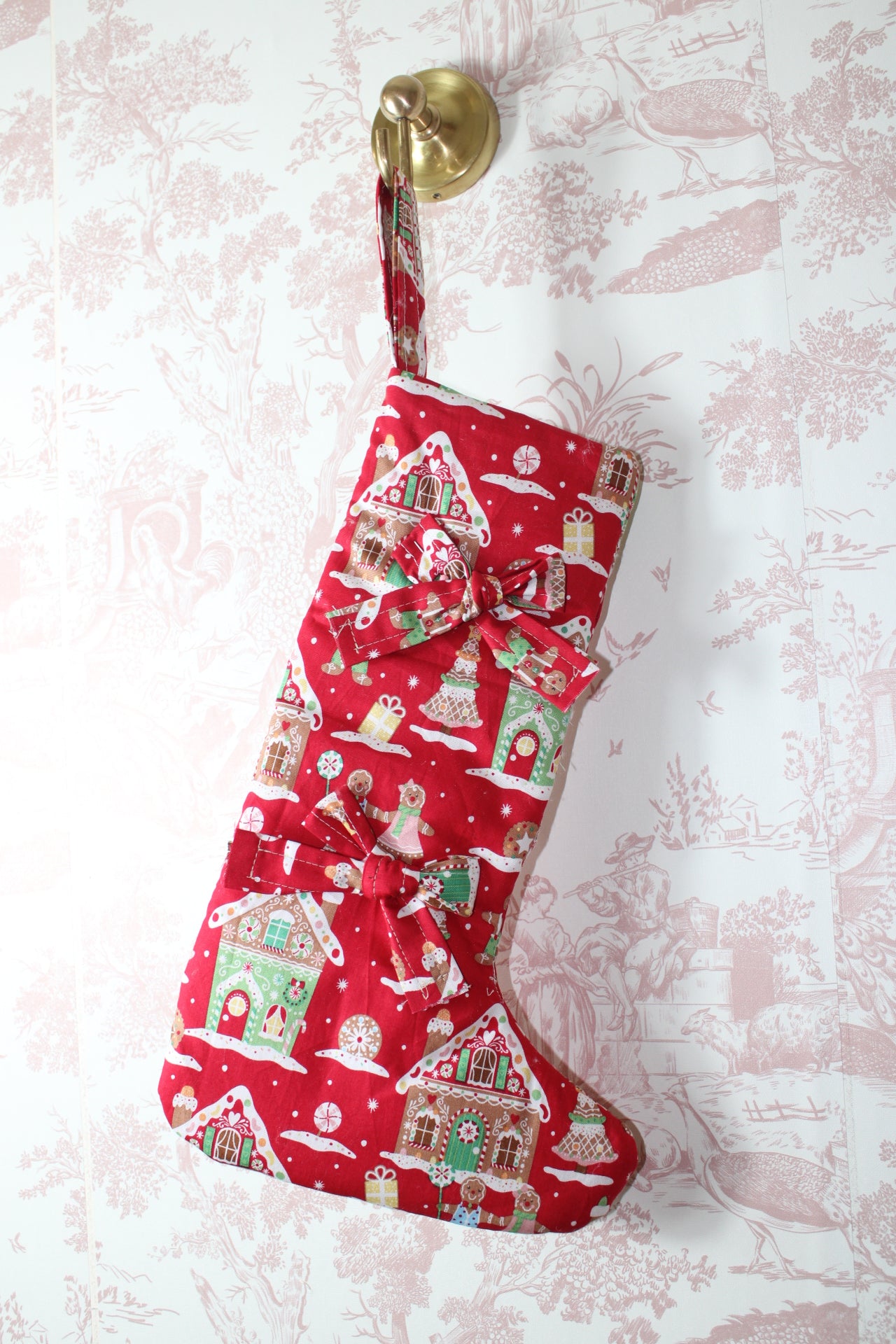 Gingerbread Handmade Stocking With Bows