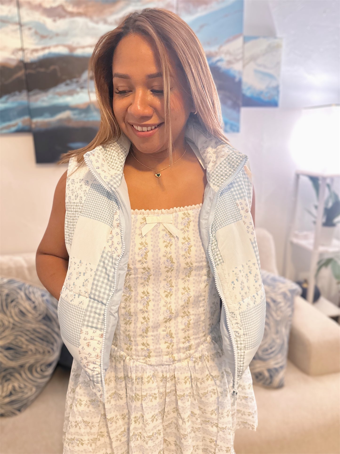 Daphnis and Chloé Blue Cropped Puffer Vest