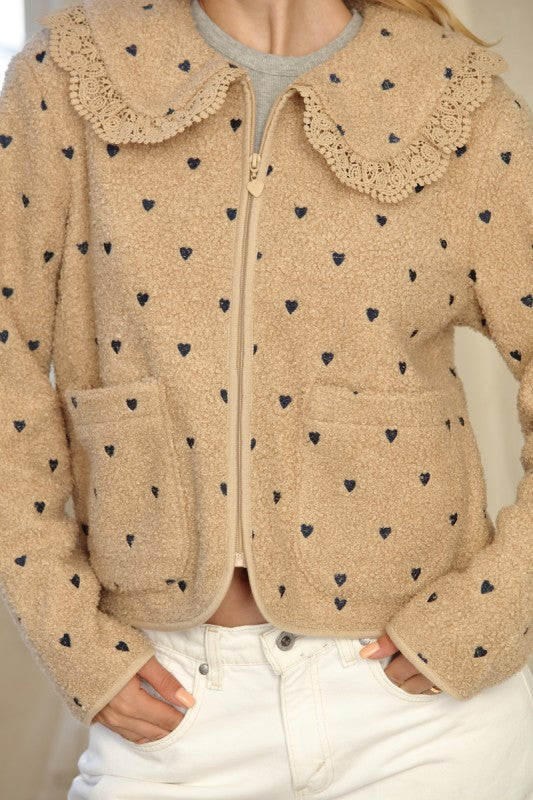 Sherpa With Heart Embroidery Jacket