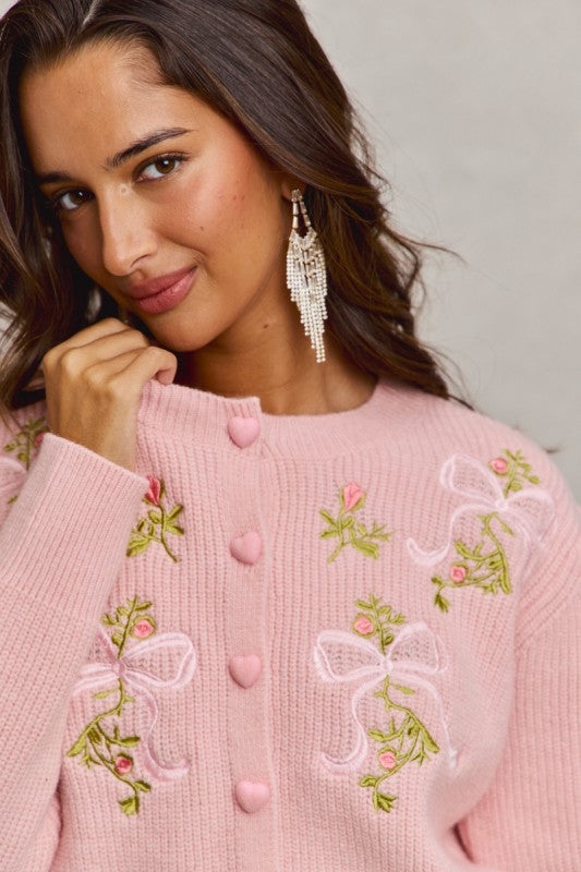 Floral Heart Button Sweater Cardigan