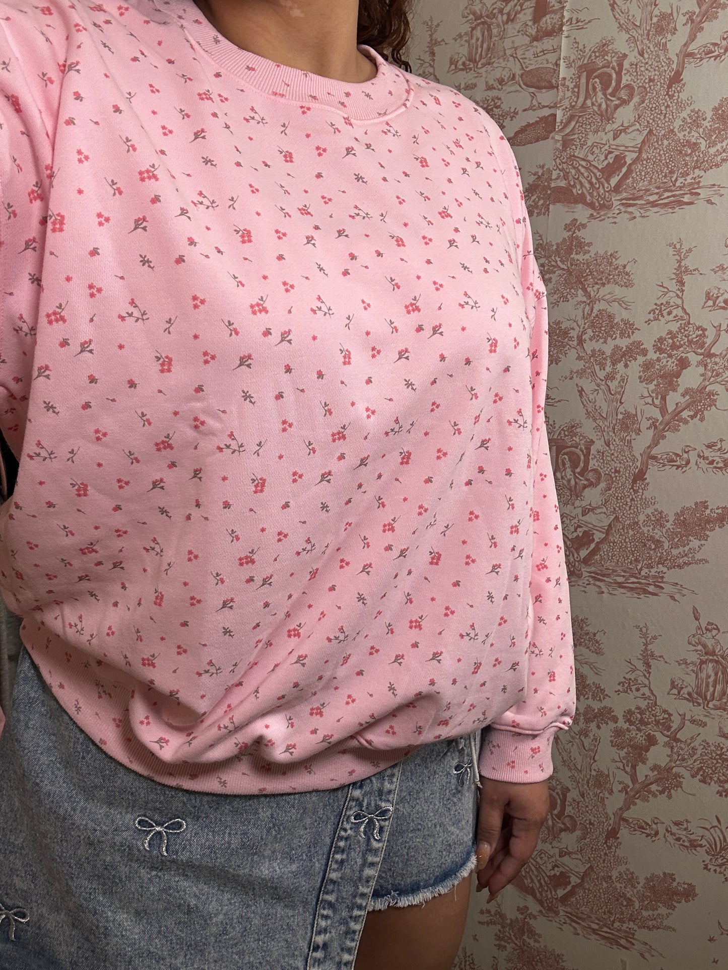 Ditsy Pink Palace Crew Neck Ditsy Floral Printed Oversized Sweatshirt