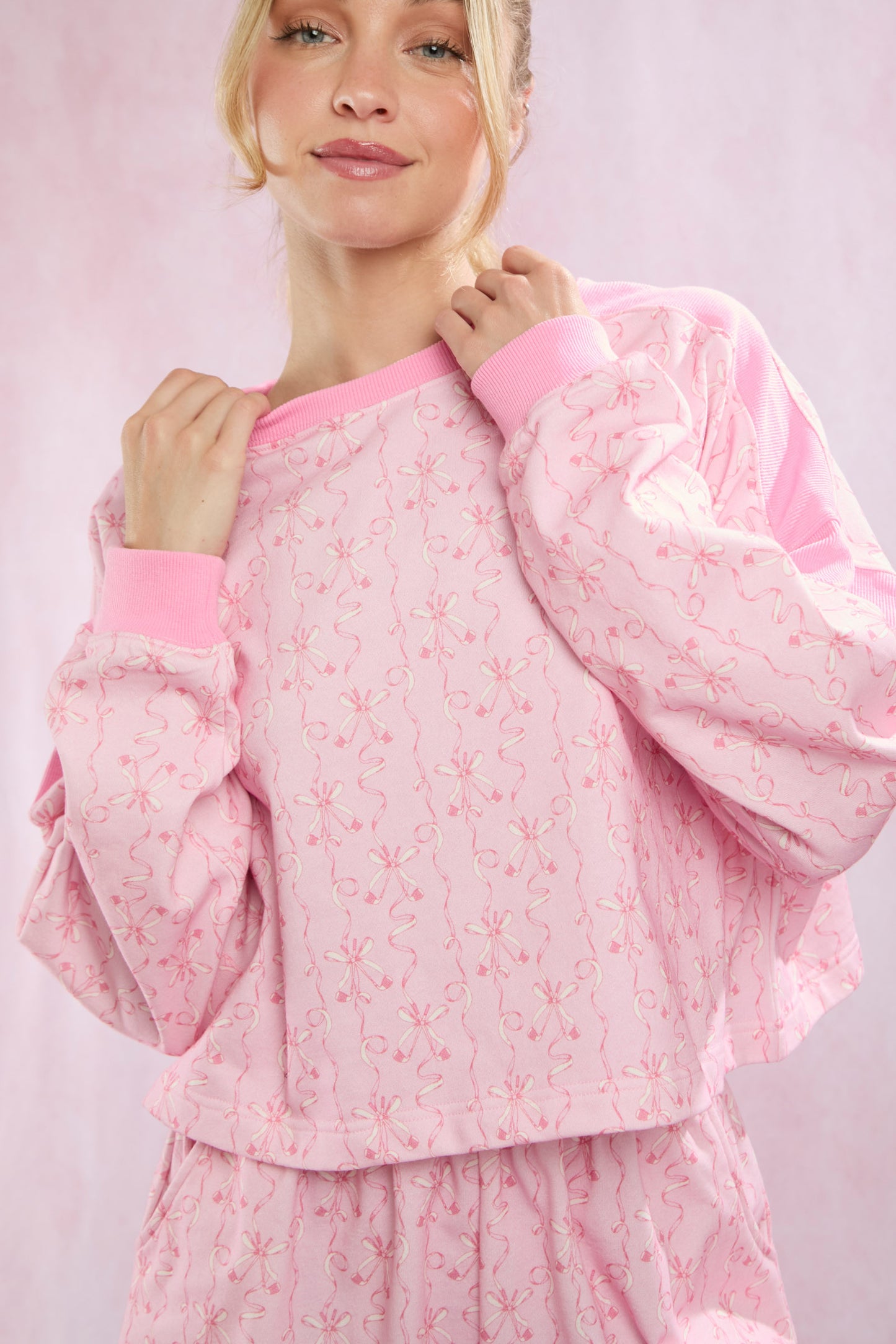 Pretty In Pink Cotton Blend Oversized Golf Theme Printed Set