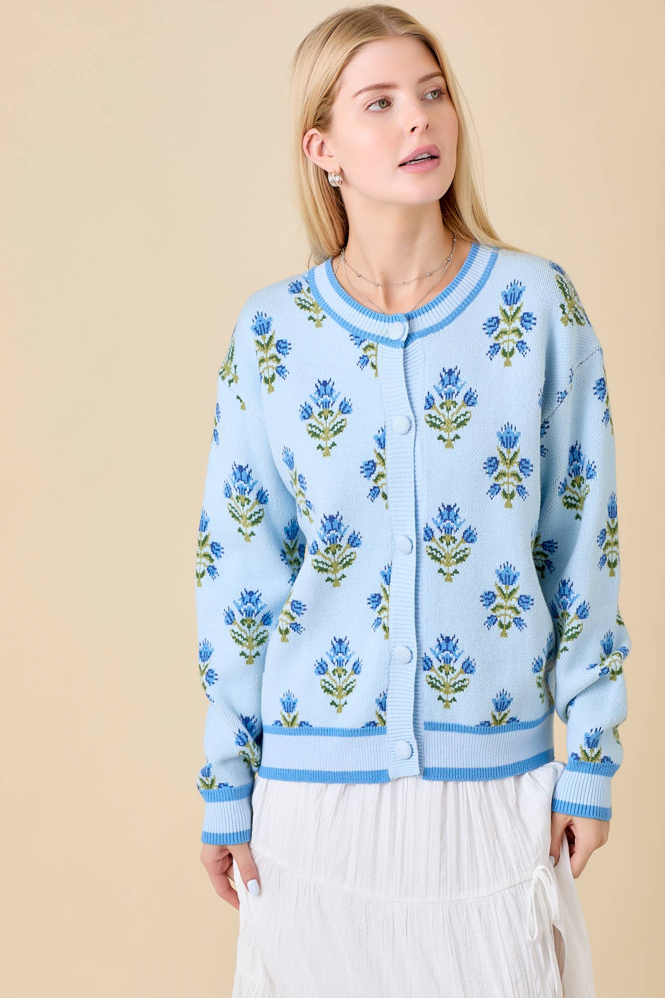 Flower Empire Floral Jacquard Sweater Knit Cardigan