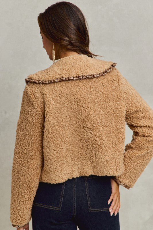 Sherpa Jacket With Ruffled Collar