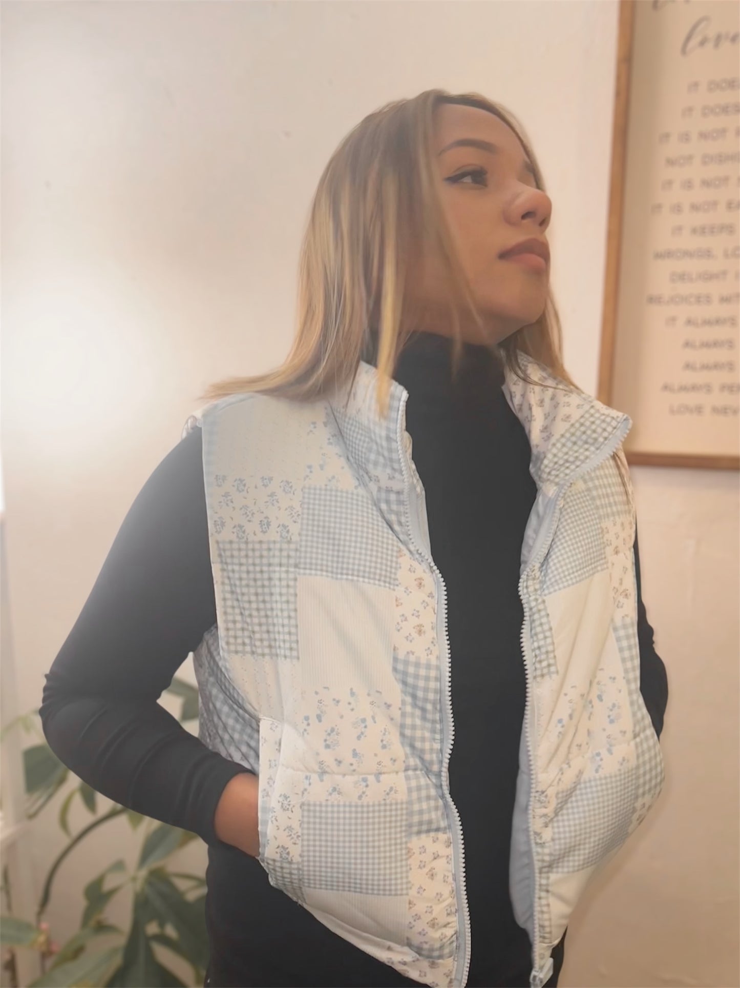 Daphnis and Chloé Blue Cropped Puffer Vest