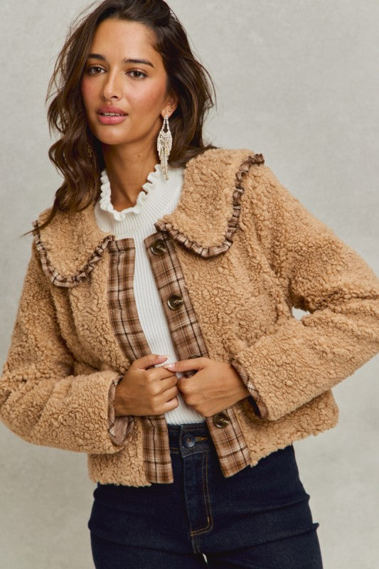 Sherpa Jacket With Ruffled Collar