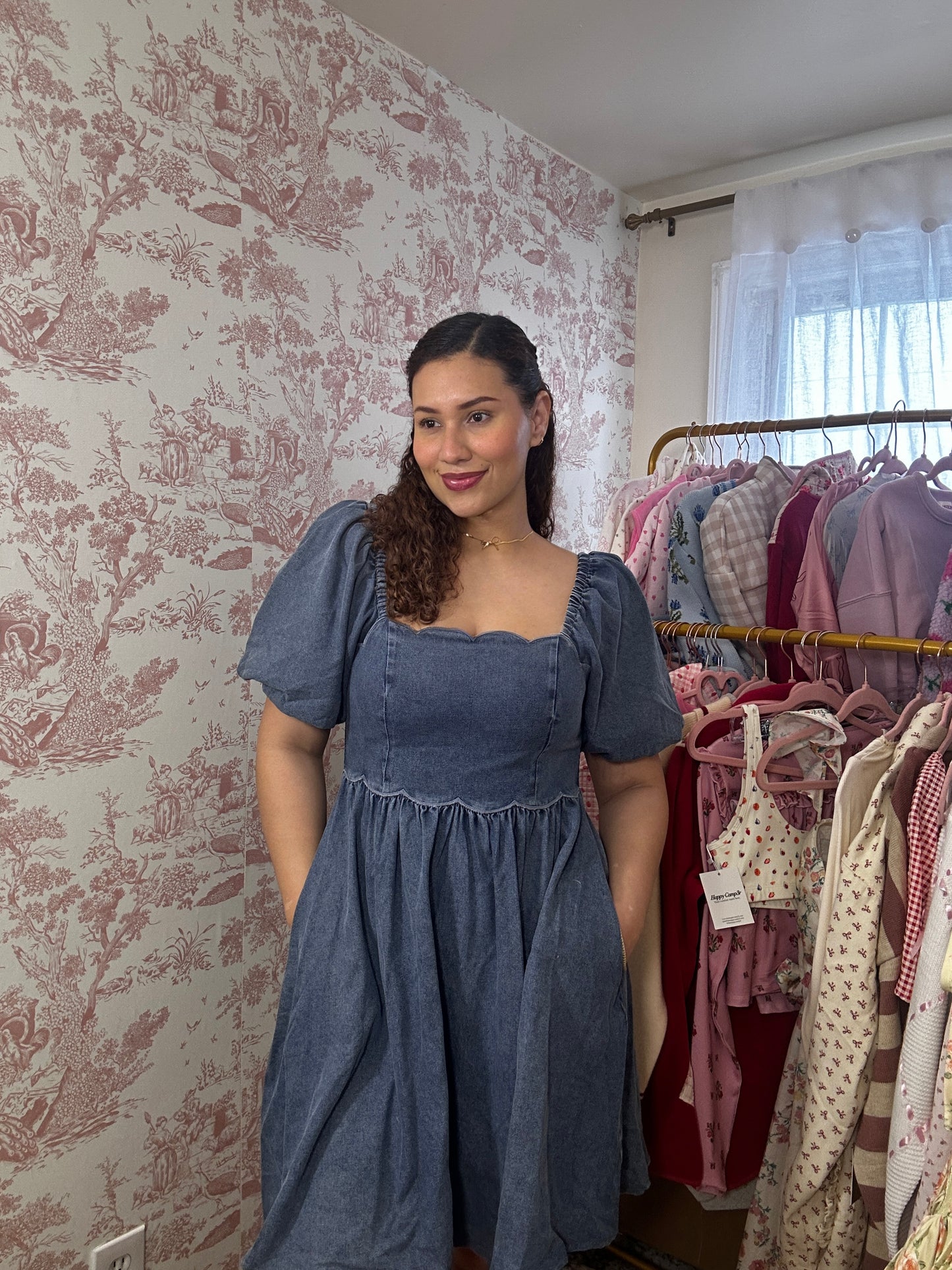 Emily’s Dream Castle Cotton Oversized Denim Short Bubble Sleeve Dress