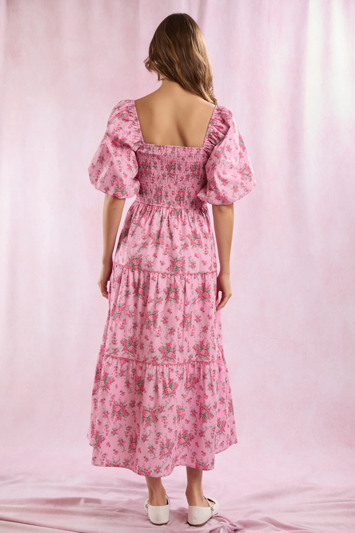 Pink Floral Midi Dress Pre Order