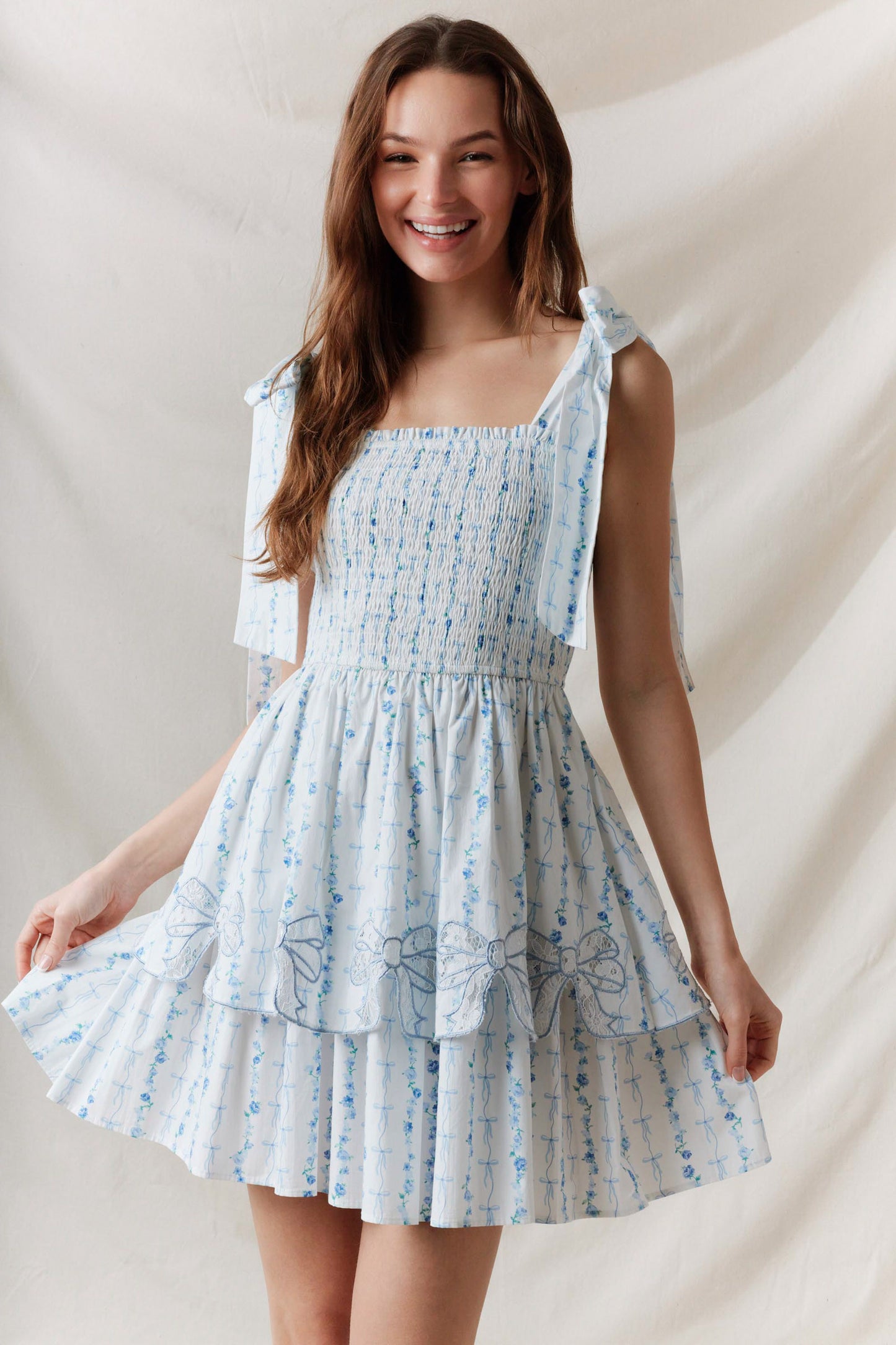 Pre Order Floral Bows Blue Mini Dress