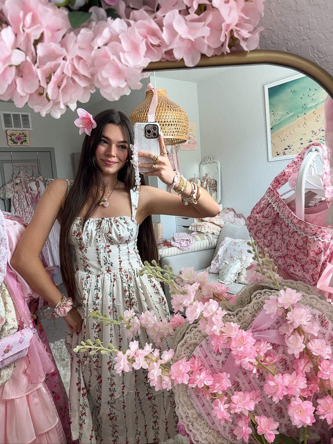 Rosé Floral Cotton Maxi Dress