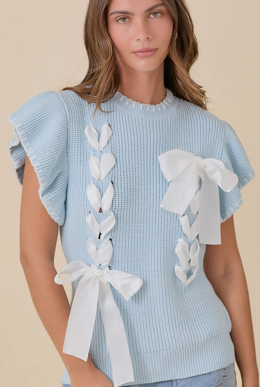 Oh Cupid! Blue Sweater Knit Top