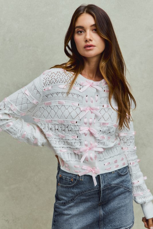 Satin Ribbon Cardigan Top