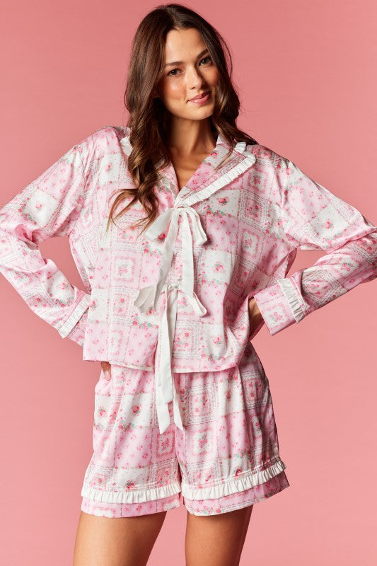 Patchwork Floral Ribbon Pajama Set