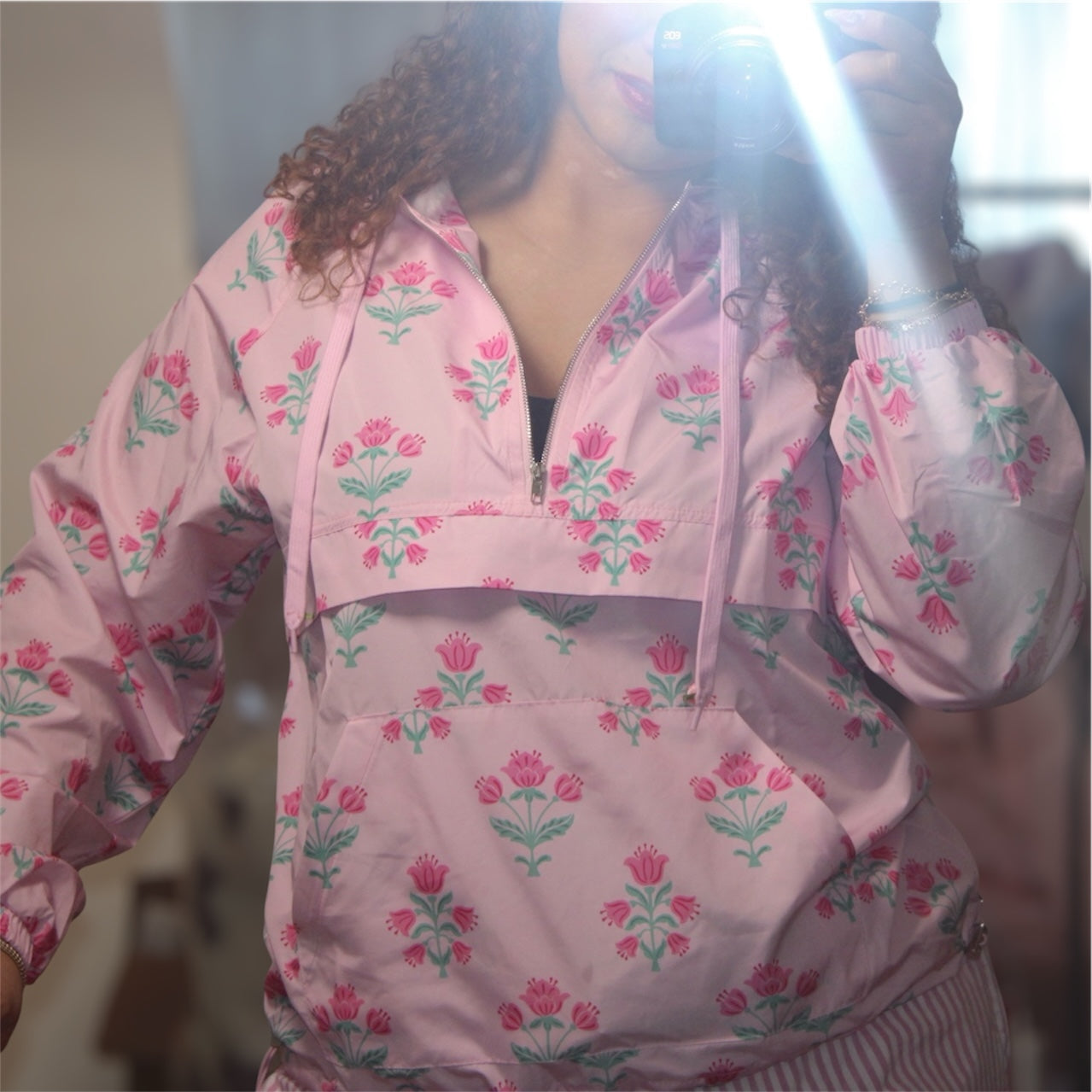 Jody Loves Flowers Floral Oversized Printed Half Zip Windbreaker Jacket
