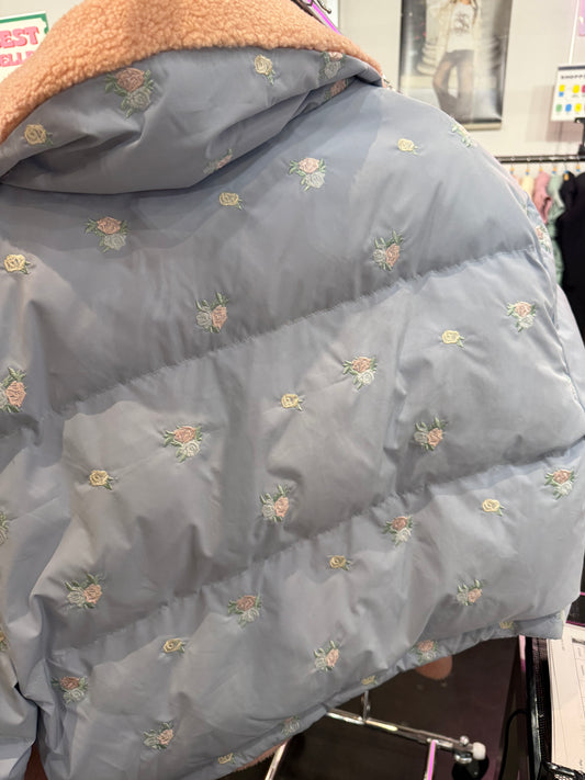 Baby Blue Embroidered Puffer Jacket November