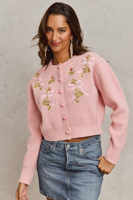 Floral Heart Button Sweater Cardigan