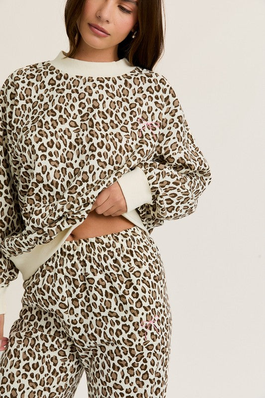 Cheetah girlies loungewear with embroidery oversized set