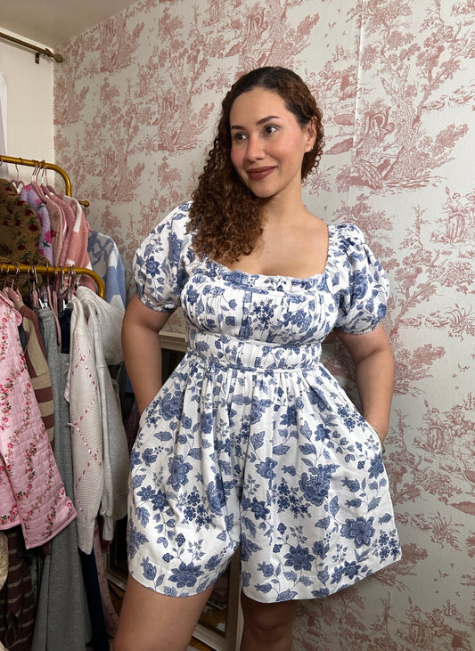 Oh My Blue Castle! Floral Cotton Short Sleeve Romper