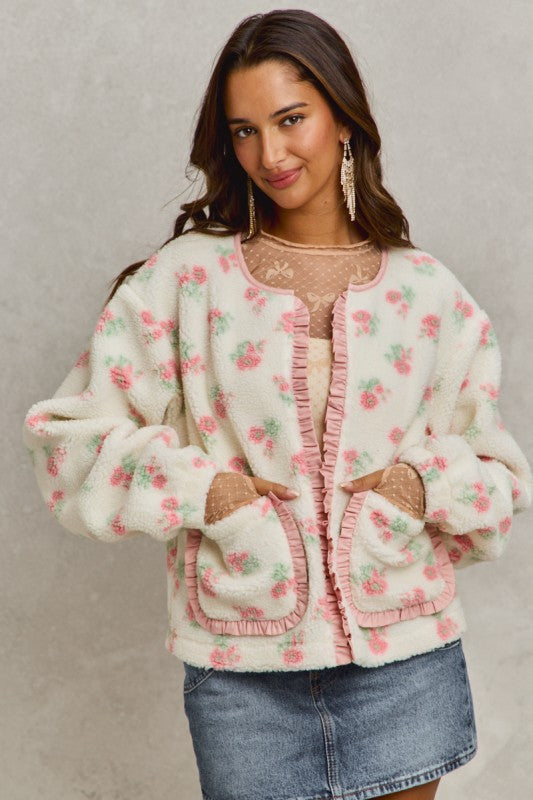 Floral Faux Fur Sherpa Jacket