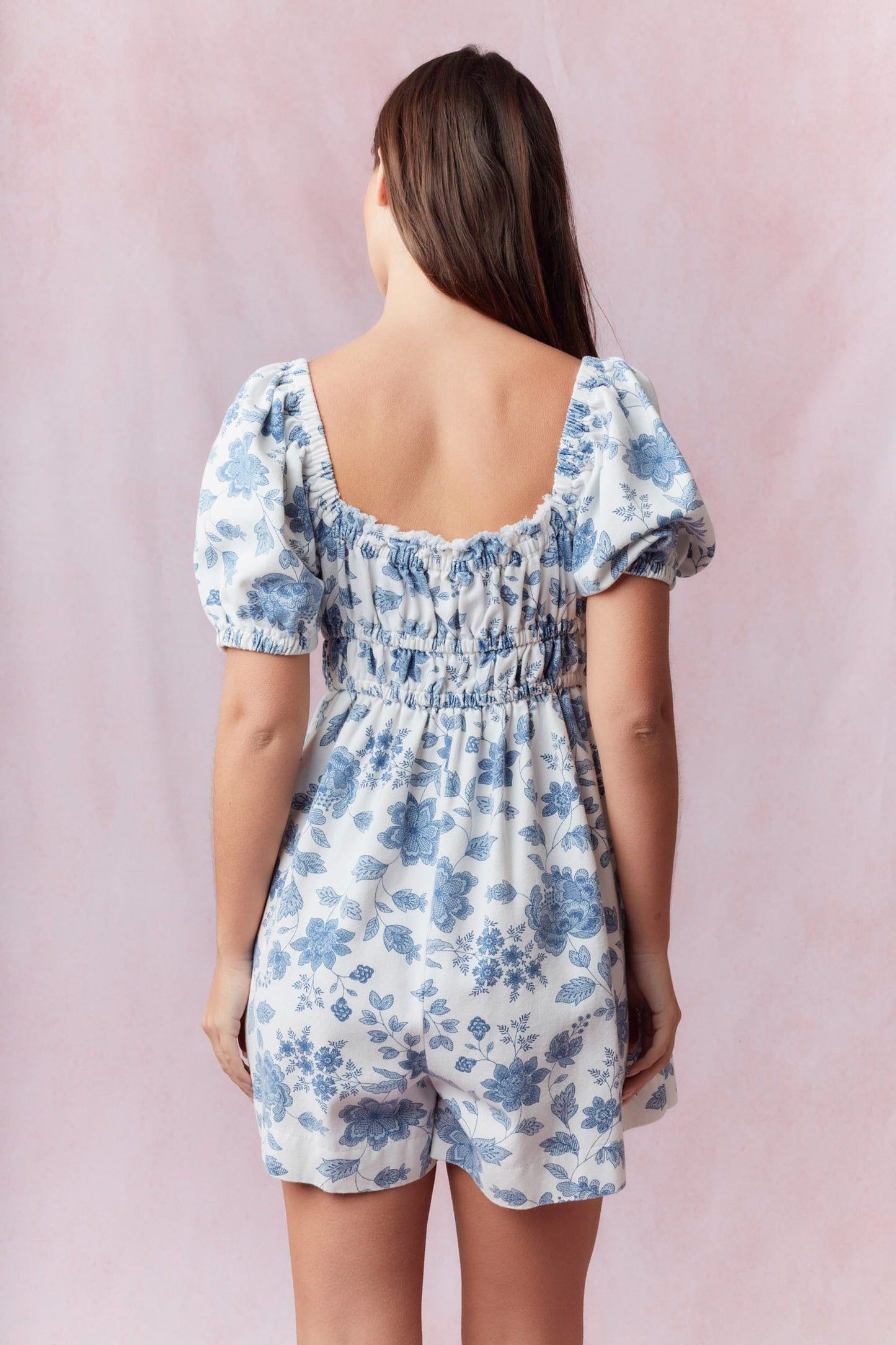 Oh My Blue Castle! Floral Cotton Short Sleeve Romper