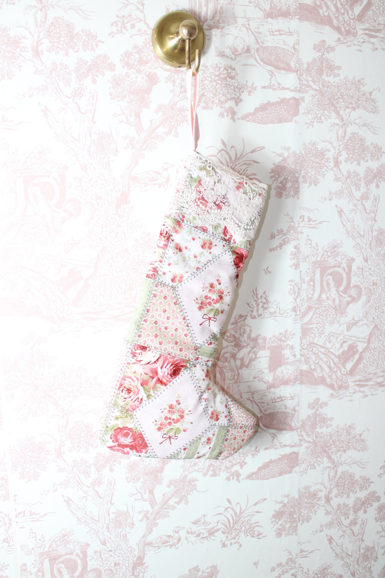 Grandma Memories Handmade Patchwork Stocking With Lace