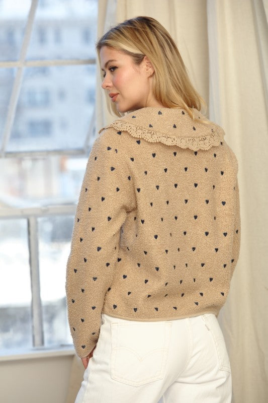 Sherpa With Heart Embroidery Jacket