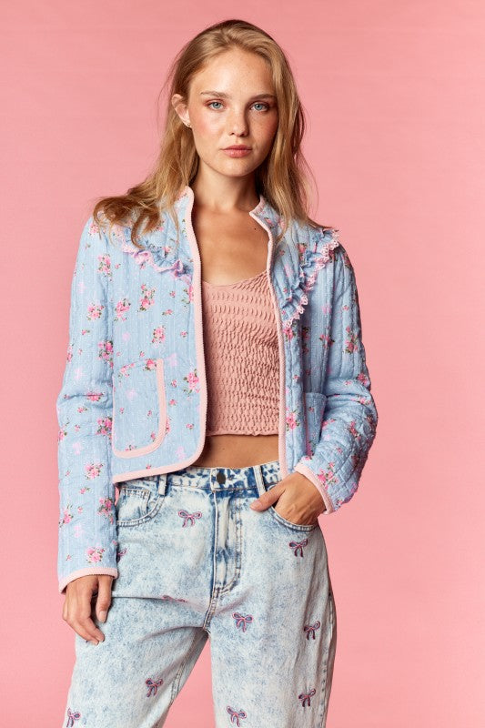Floral Quilted Ruffle Jacket