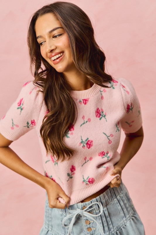 Floral Puff Sleeves Sweater Top