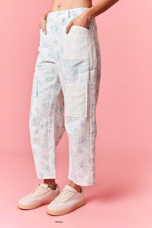 Floral Barrel Pants Blue