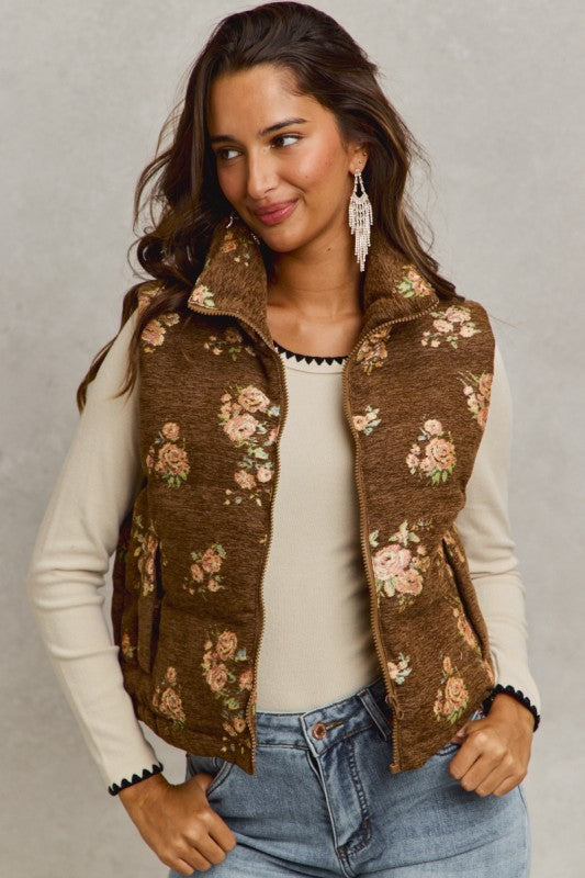 Floral Jacquard High Neck Vest