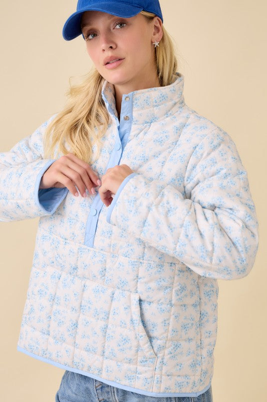 Snap On Quilted Jacket Blue Pre Order