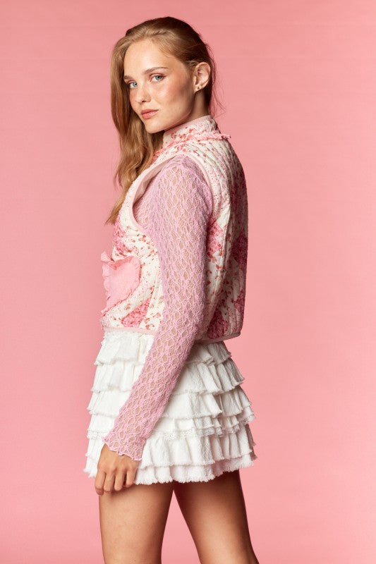 Quilted Floral Heart Pocket Vest