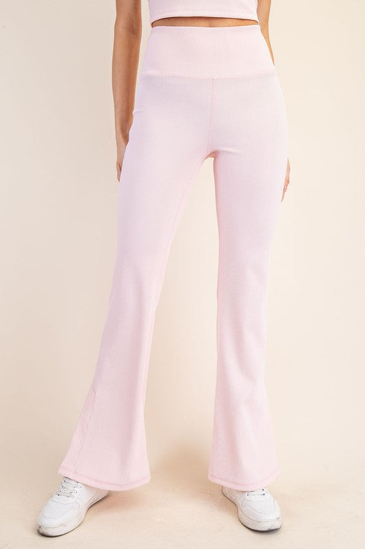 Pretty and Comfy Baby Pink Nylon Rib Flare Leggings