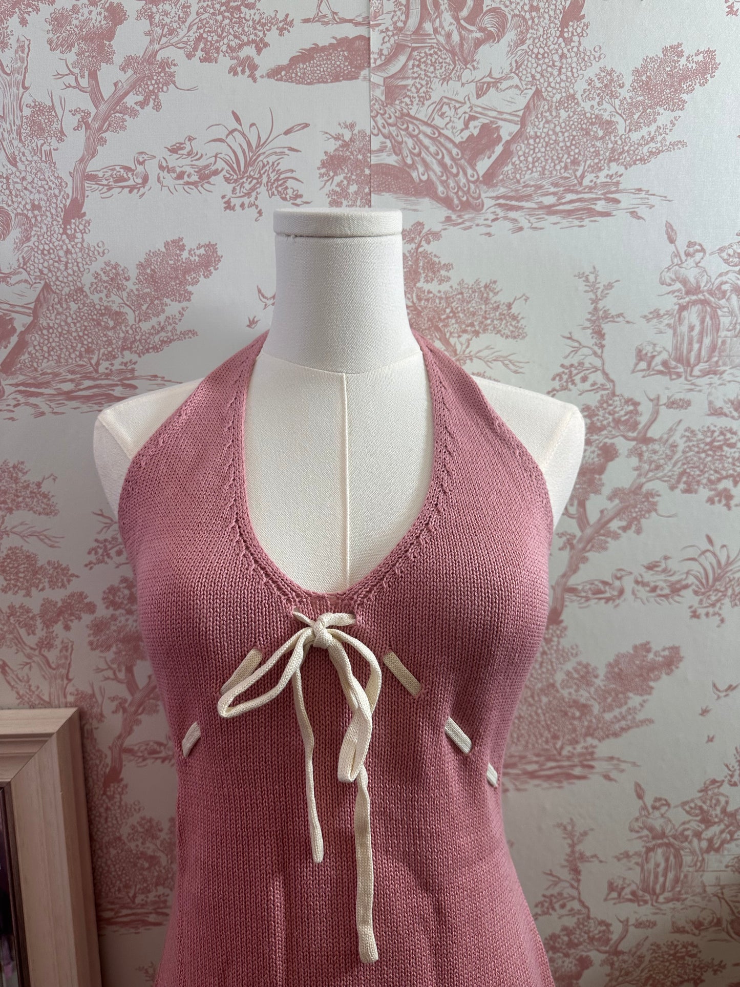 Pink Hula Hula Halter Neck Cotton Blend Dress