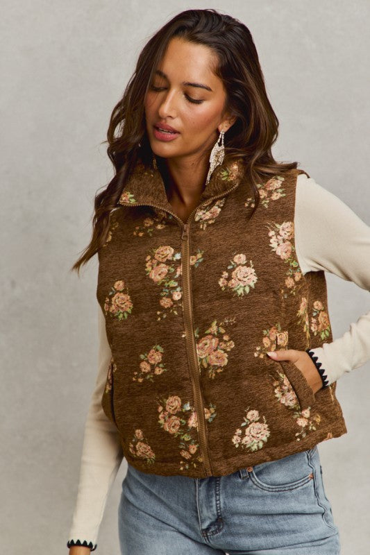 Floral Jacquard High Neck Vest