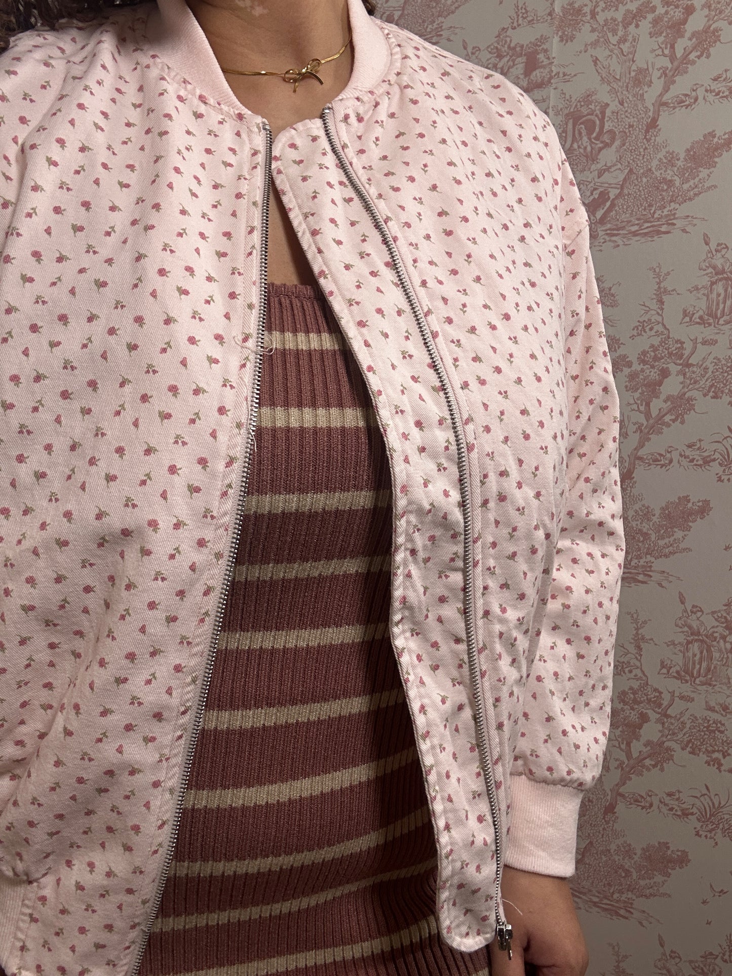 Princeton Girl Oversized Cotton Pink Bomber Jacket