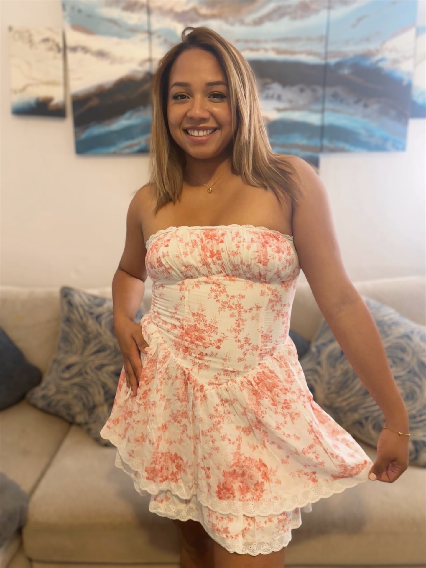 Spring Fayressa Floral Strapless Mini Dress