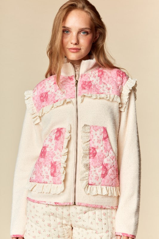 Patchwork Ruffle Fleece Jacket