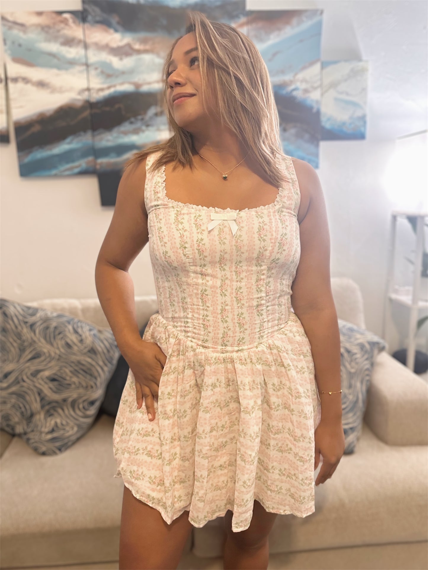 Emybell Floral Pink Mini Dress