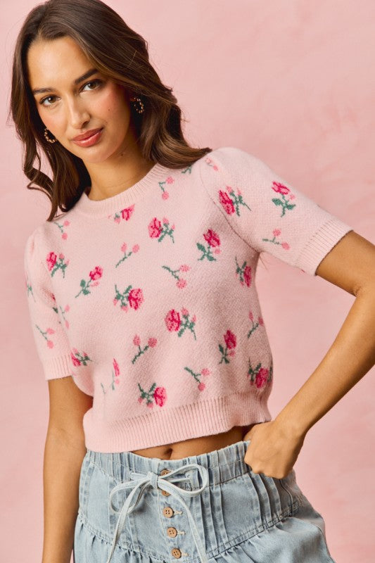 Floral Puff Sleeves Sweater Top