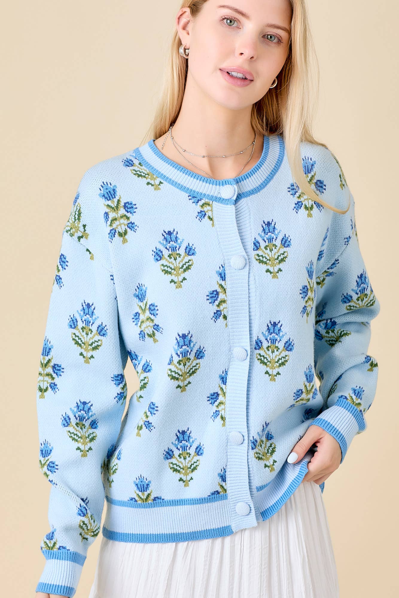 Flower Empire Floral Jacquard Sweater Knit Cardigan