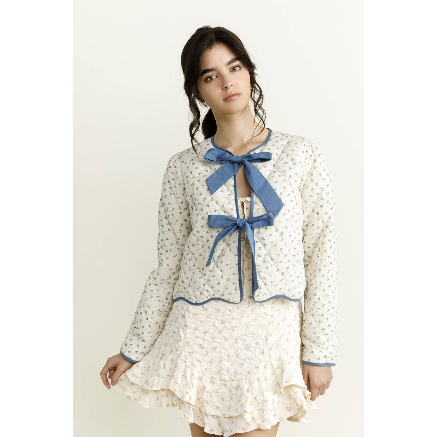 Dear Mia Floral Quilted Bow Jacket