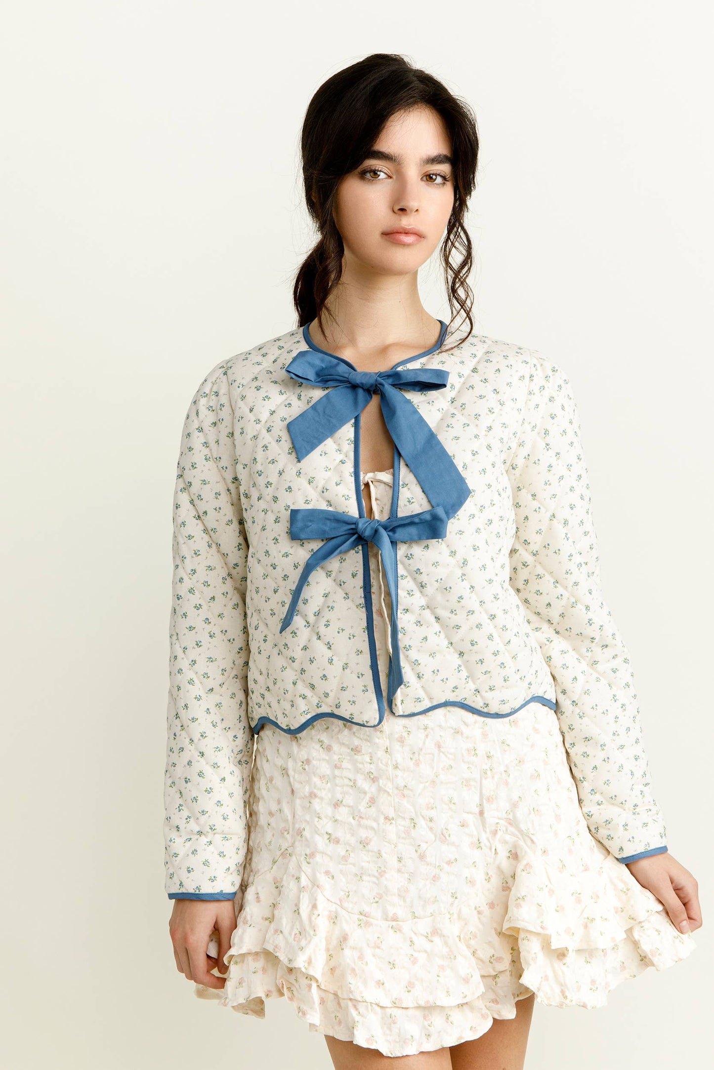 Dear Mia Floral Quilted Bow Jacket