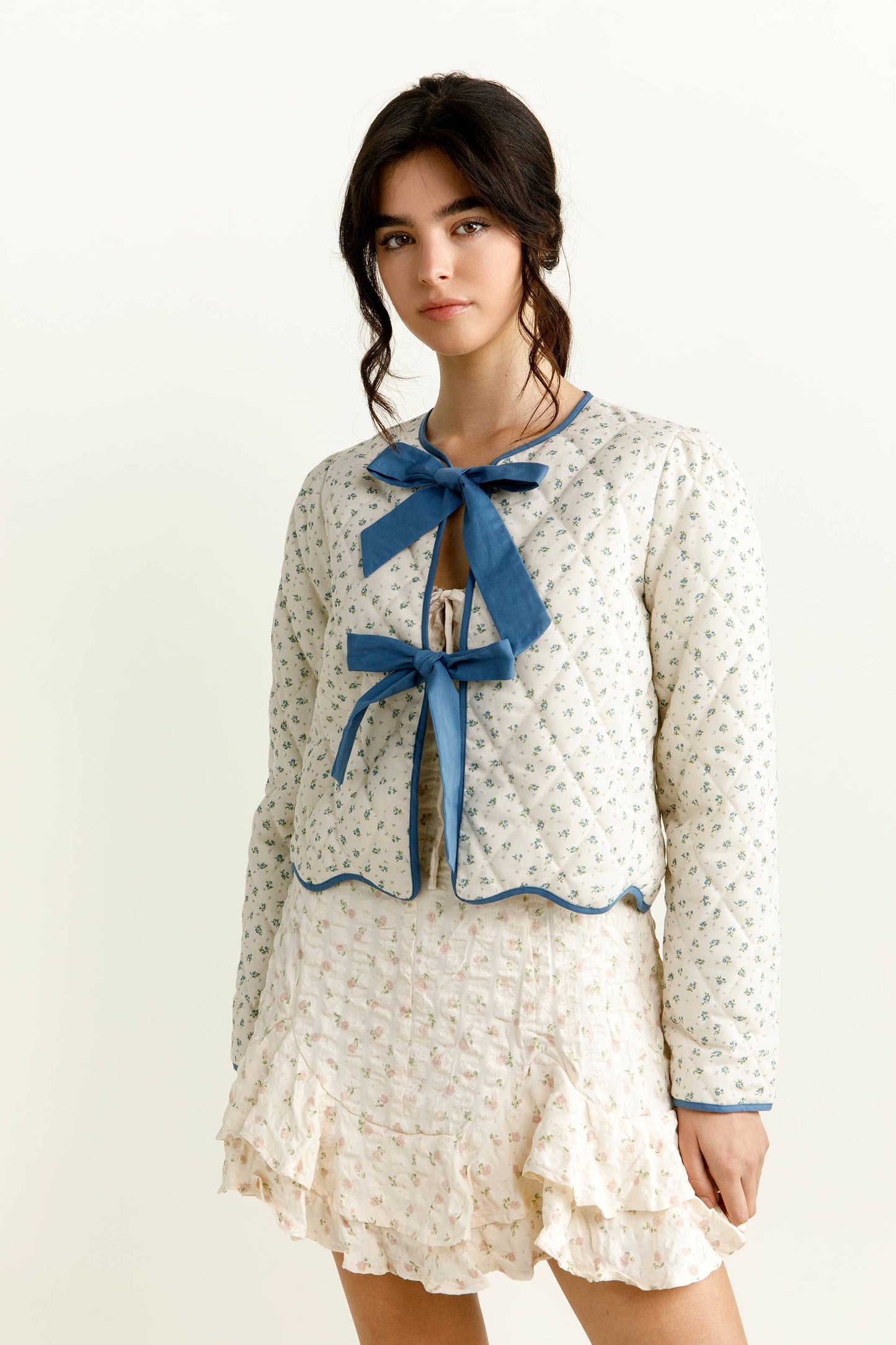 Dear Mia Floral Quilted Bow Jacket