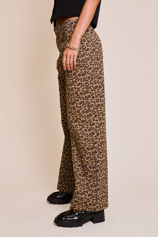 Cheetah In Love Comfy Cotton Wide Leg Animal Print Pants