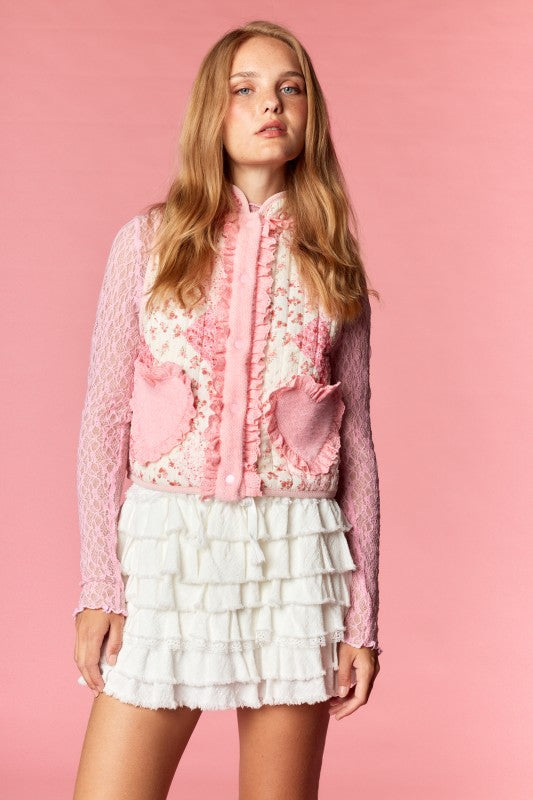 Quilted Floral Heart Pocket Vest