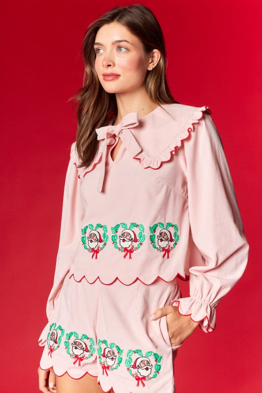 Santa Wreath Embroidery Corduroy Set